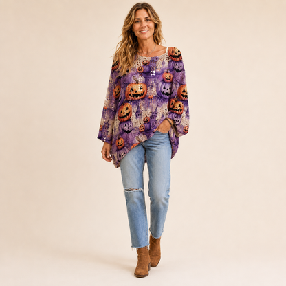 Women's Oversized Halloween Batwing Knit Top