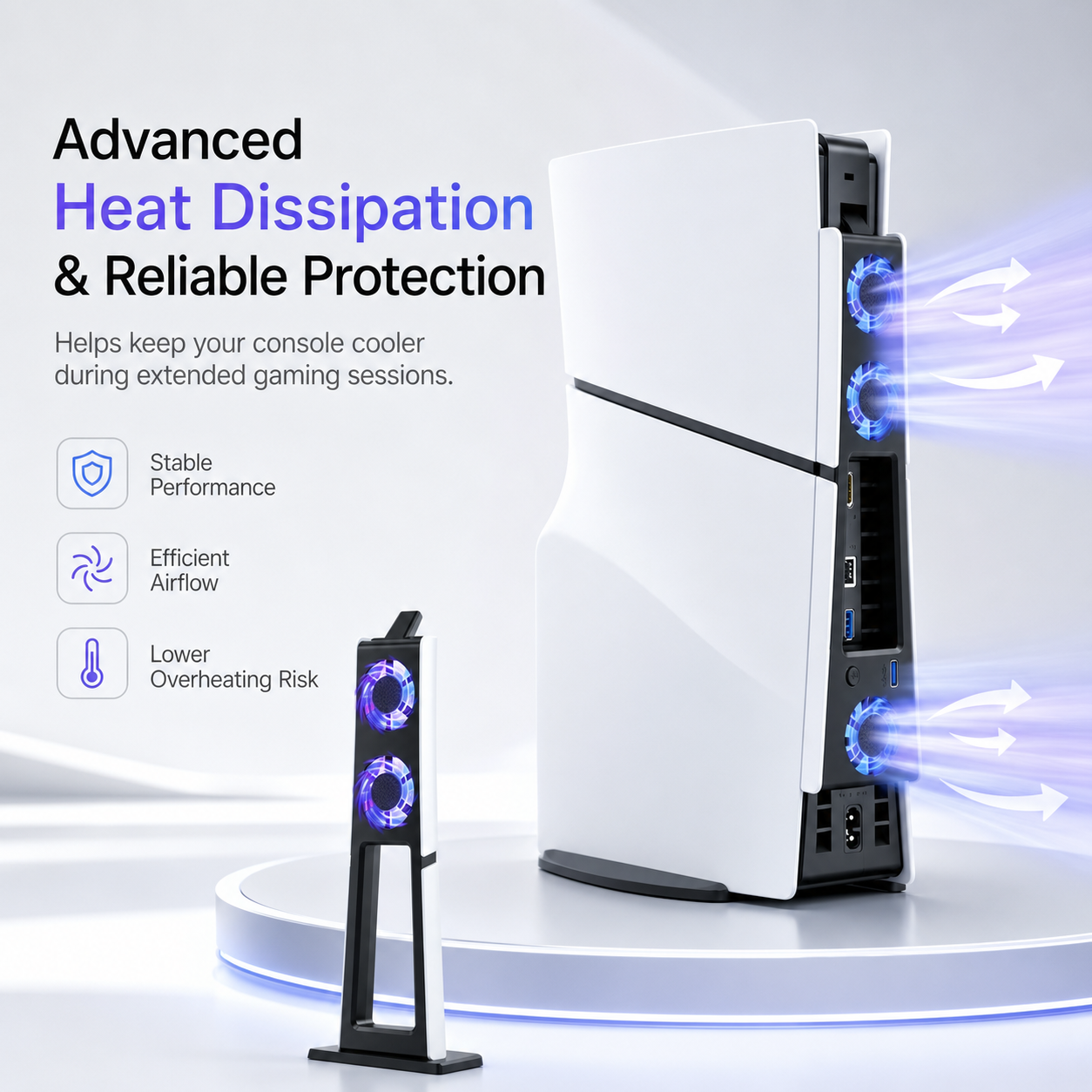 Quiet Cooling Fan for PS5 Slim & Pro - Automatic Temperature Control USB Cooler