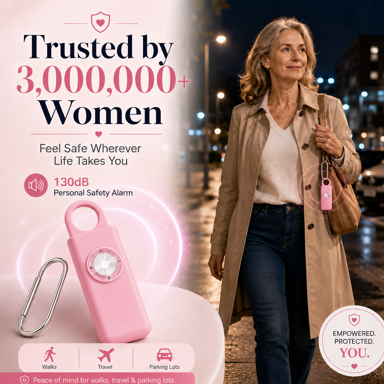 Personal Safety Alarm – 130dB Siren & LED Light for Women’s Self-Defense
