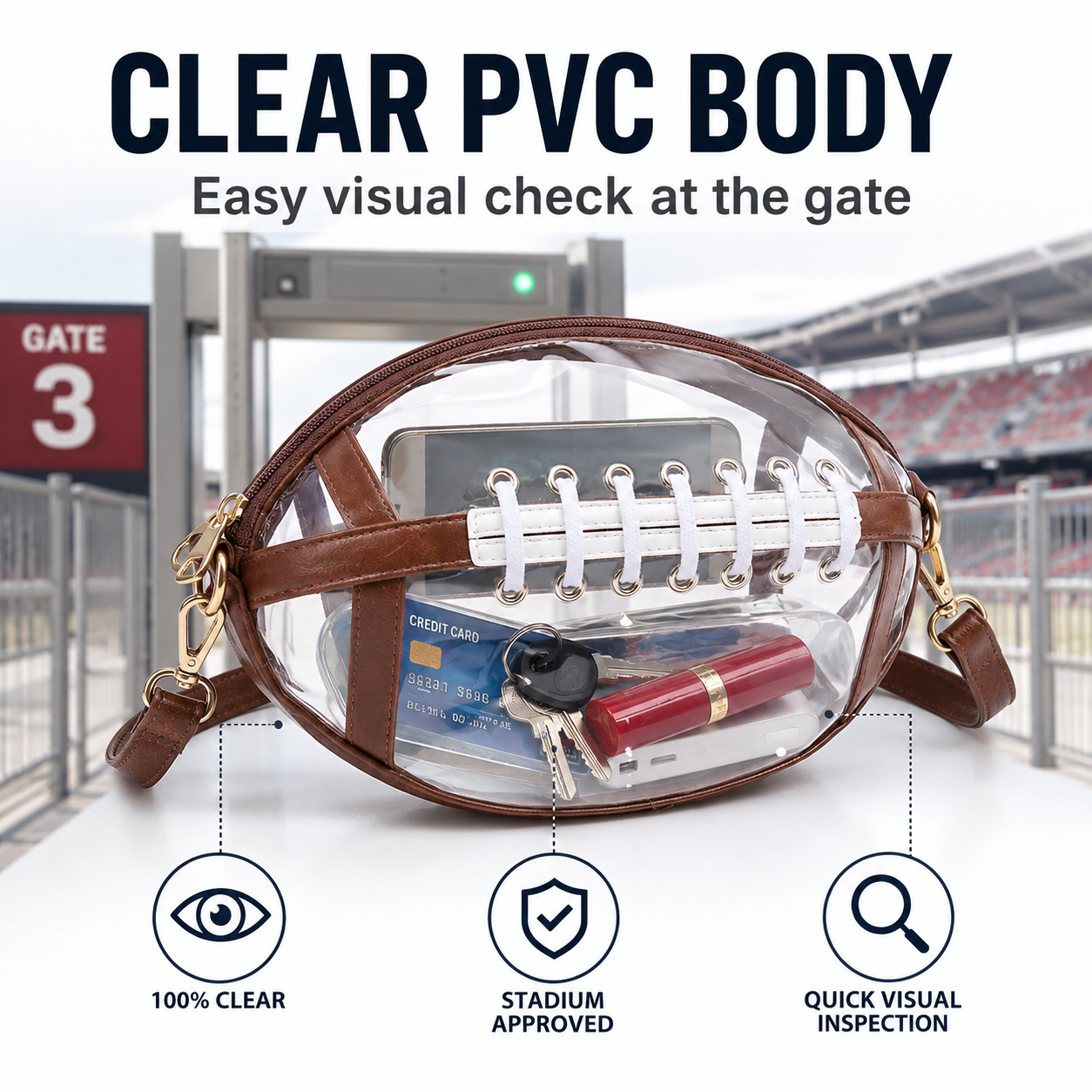 Football-Shaped Clear Crossbody Bag