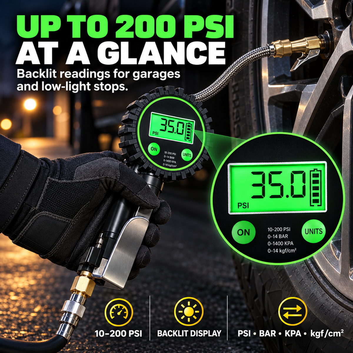 200 PSI Digital Tire Inflator Gauge