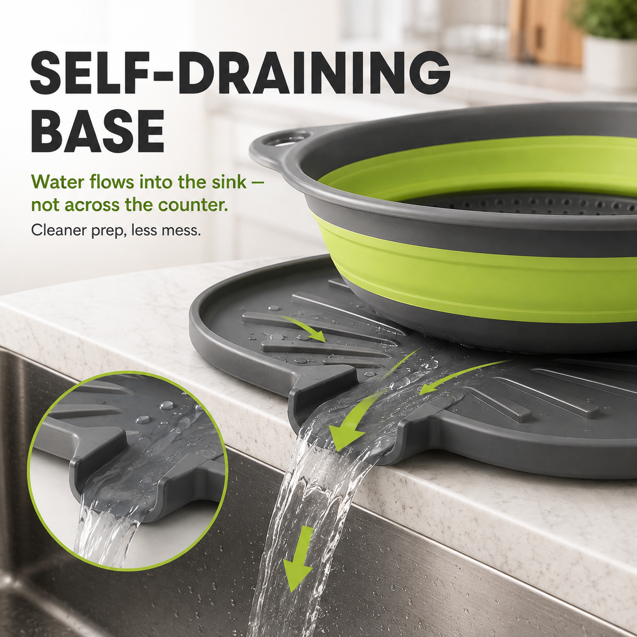 3-Piece Collapsible Colander Set with Self-Draining Base