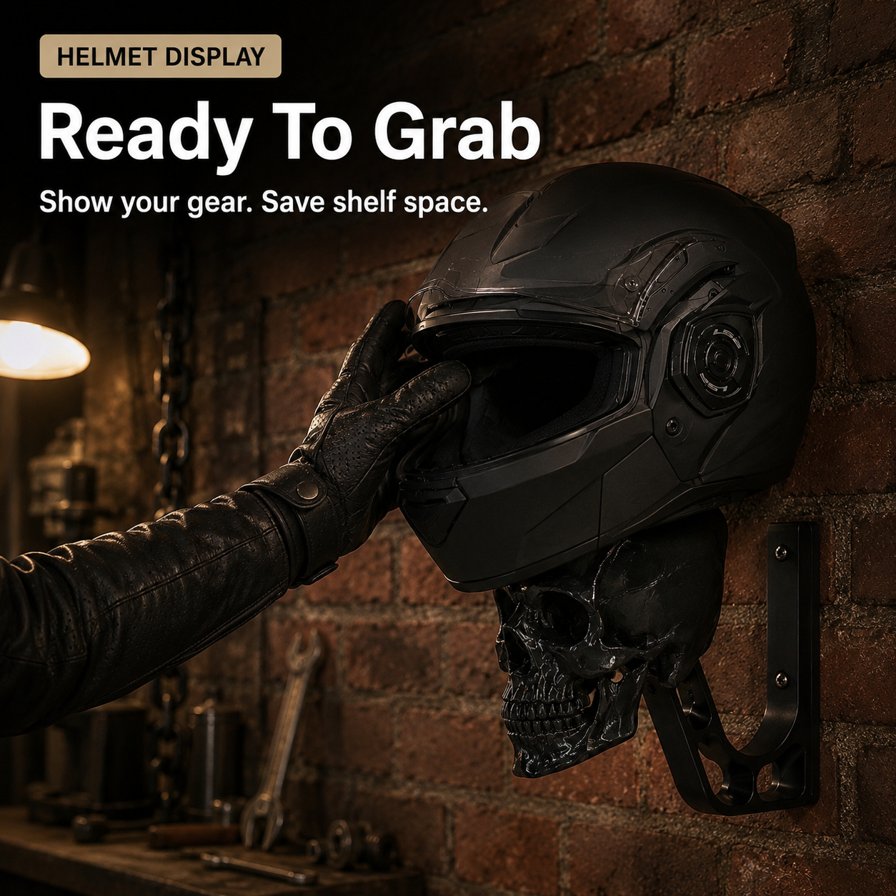 Skull Motorcycle Helmet Wall Mount