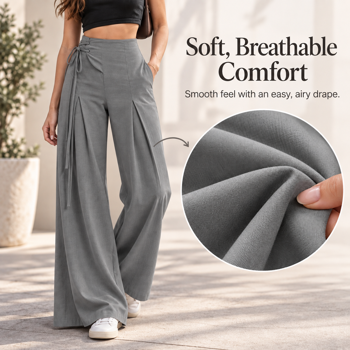 Women's High-Waist Asymmetric Lace-Up Wide-Leg Pants – Flattering Sculpted Fit👖✨