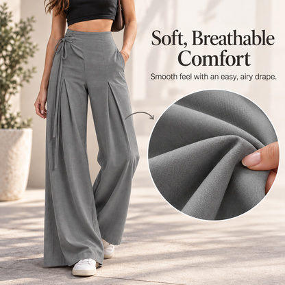 Women's High-Waist Asymmetric Lace-Up Wide-Leg Pants – Flattering Sculpted Fit👖✨