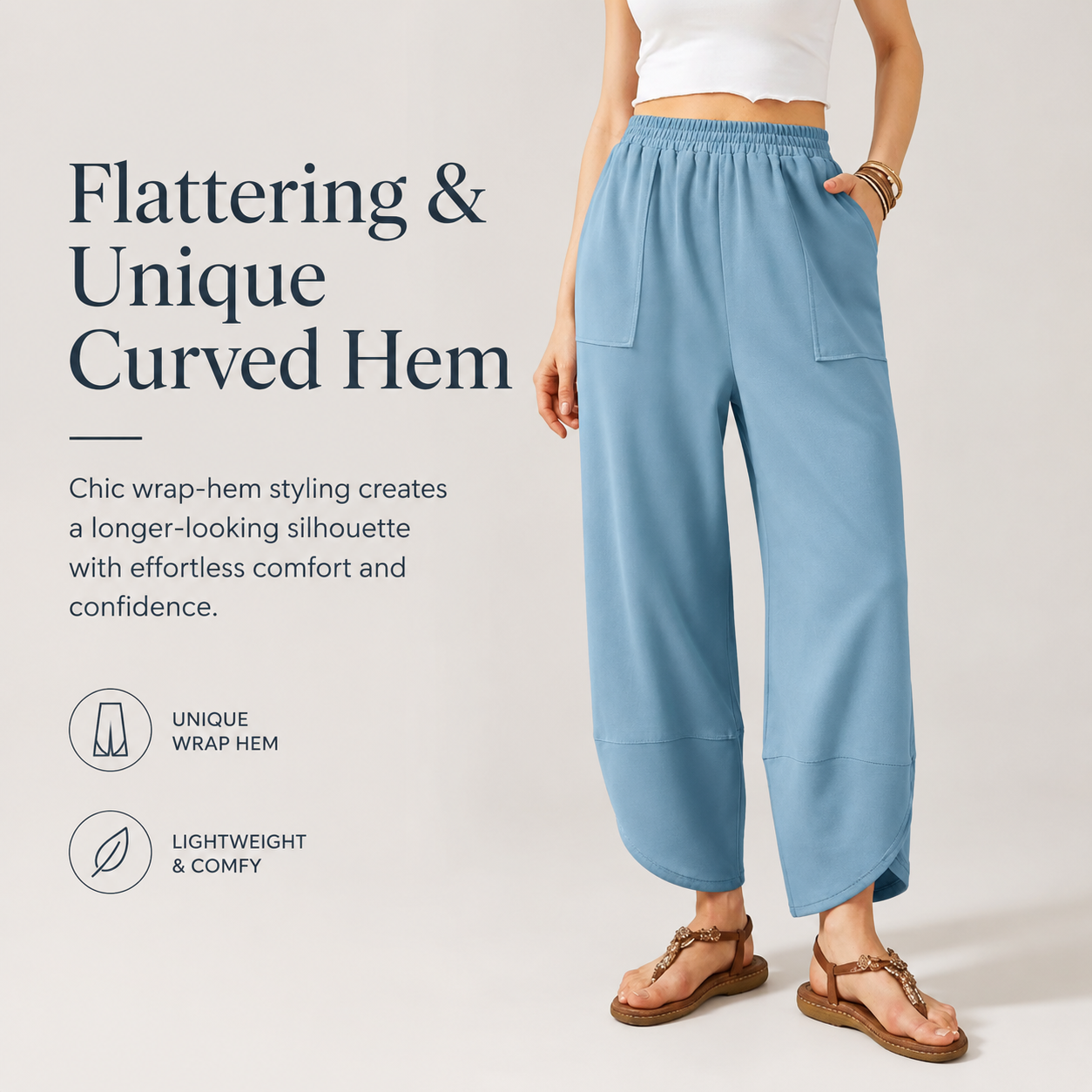 Women’s High-Waist Smocked Harem Pants – Lightweight Relaxed Fit with Pockets