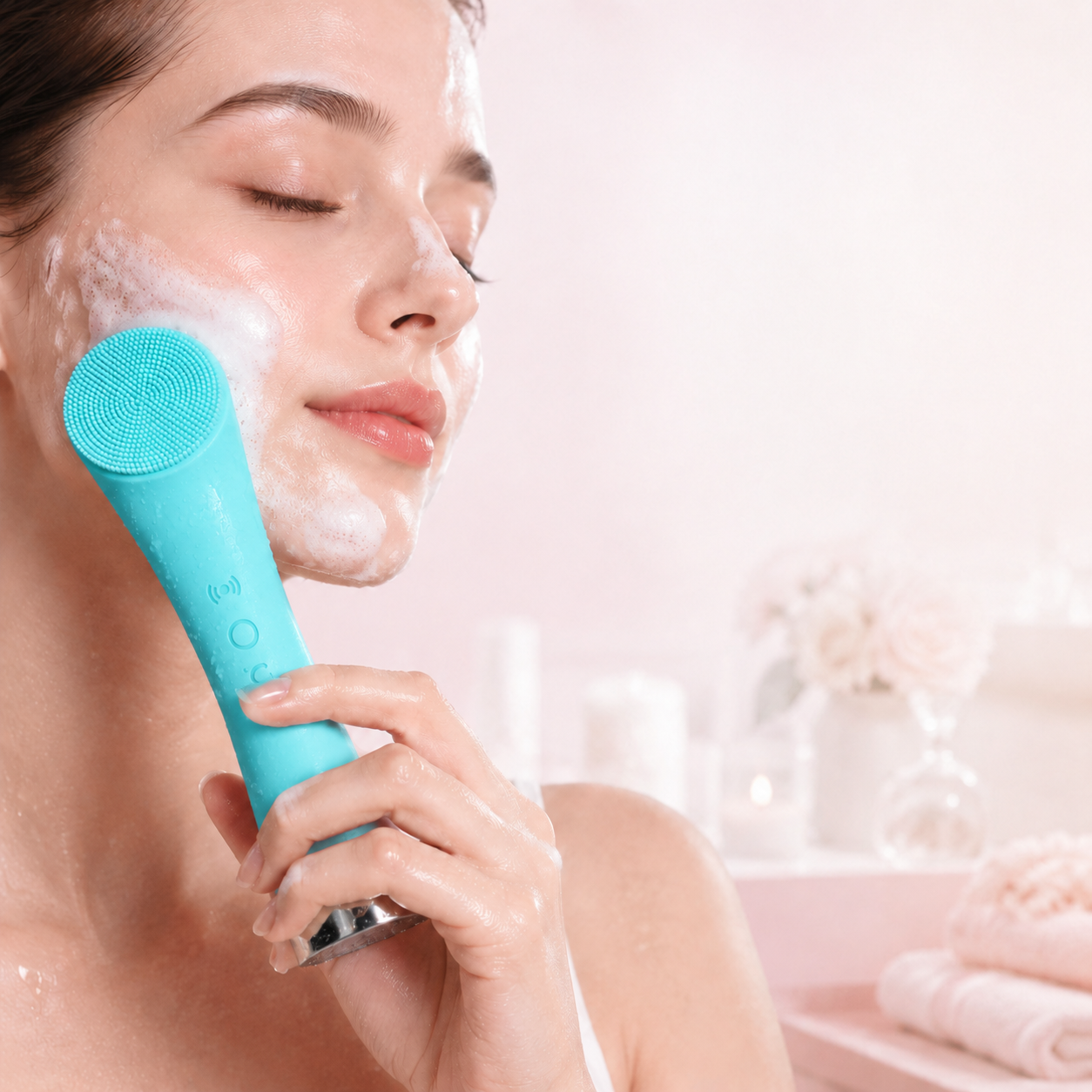 Rechargeable Silicone Facial Cleansing Brush with Heat & Vibration