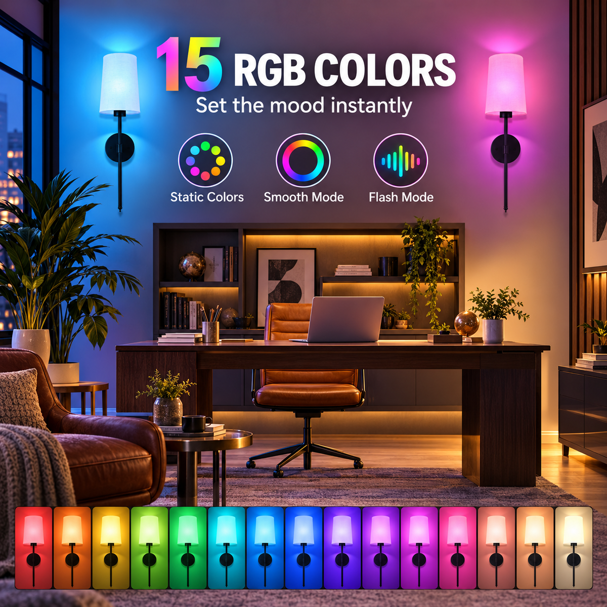 Battery Operated Wall Sconce Set – Rechargeable RGB Remote Lighting