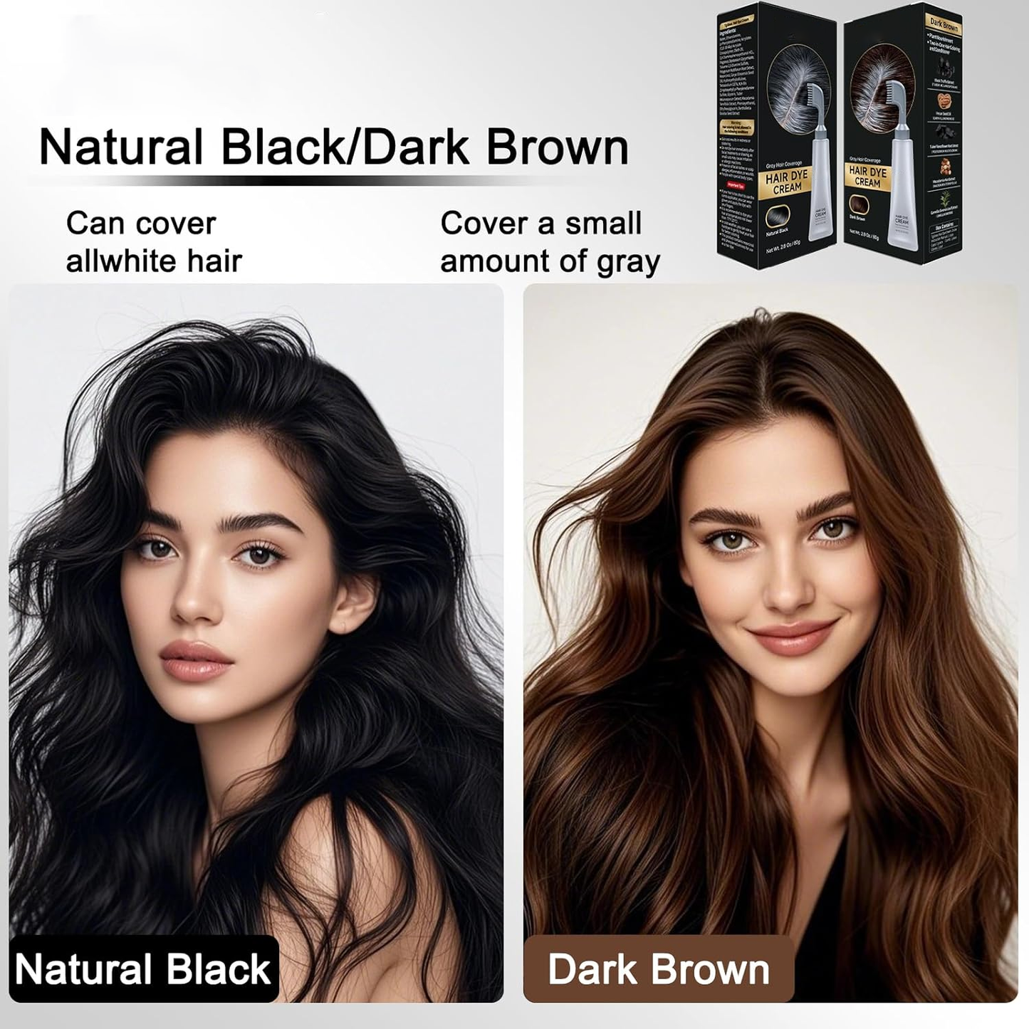 Comb-shaped hair dye to cover gray hair – natural black and dark brown