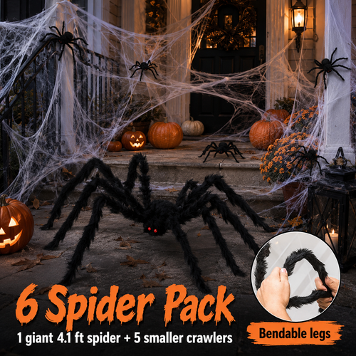 Ultra-Stretch Cobweb Decor Kit with 6 Vivid Spiders