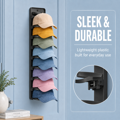 Wall-Mounted Baseball Cap Organizer Rack (8-Tier Single)