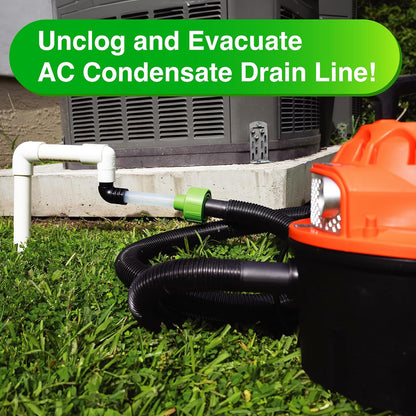 Drain Line Cleaner Adapter - Evacuates & Unclogs HVAC to PVC Lines - Universal Fit Unclogger Tool With Clear Visibility
