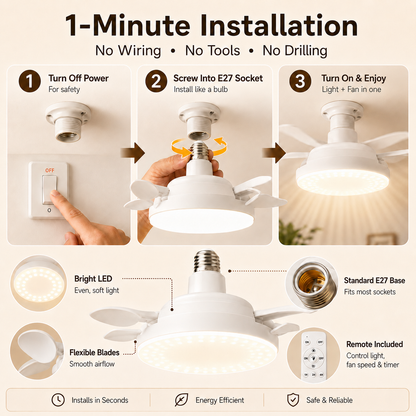 E27 Screw-In Fan Light with Remote – 2-in-1 LED Ceiling Fan Bulb
