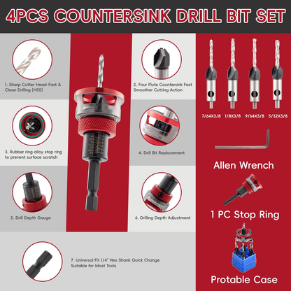 High carbon steel four-flute countersunk drill bit set