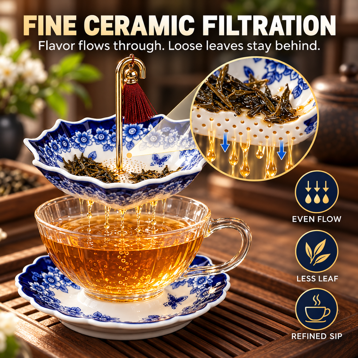 Elegant Umbrella Ceramic Tea Infuser for Refined Loose-Leaf Brewing