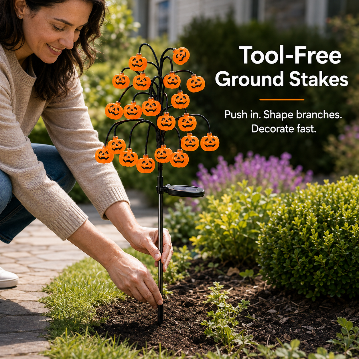 Solar Pumpkin Branch Stake Lights (20 LED)