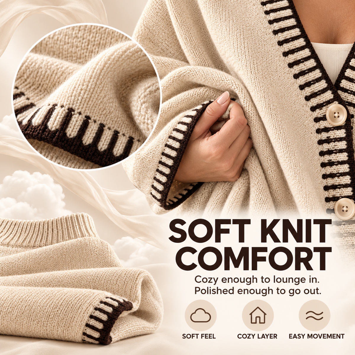 Women's Cozy Knit Cardigan & Wide-Leg Pants Set
