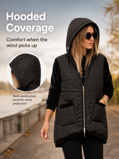 Women's Lightweight Hooded Quilted Vest with Pockets