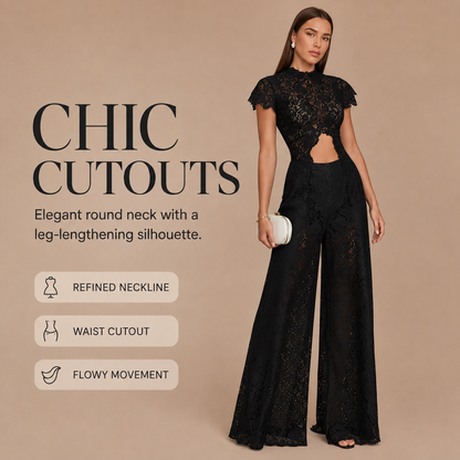 Lace Cutout Round-Neck Split Dress Set