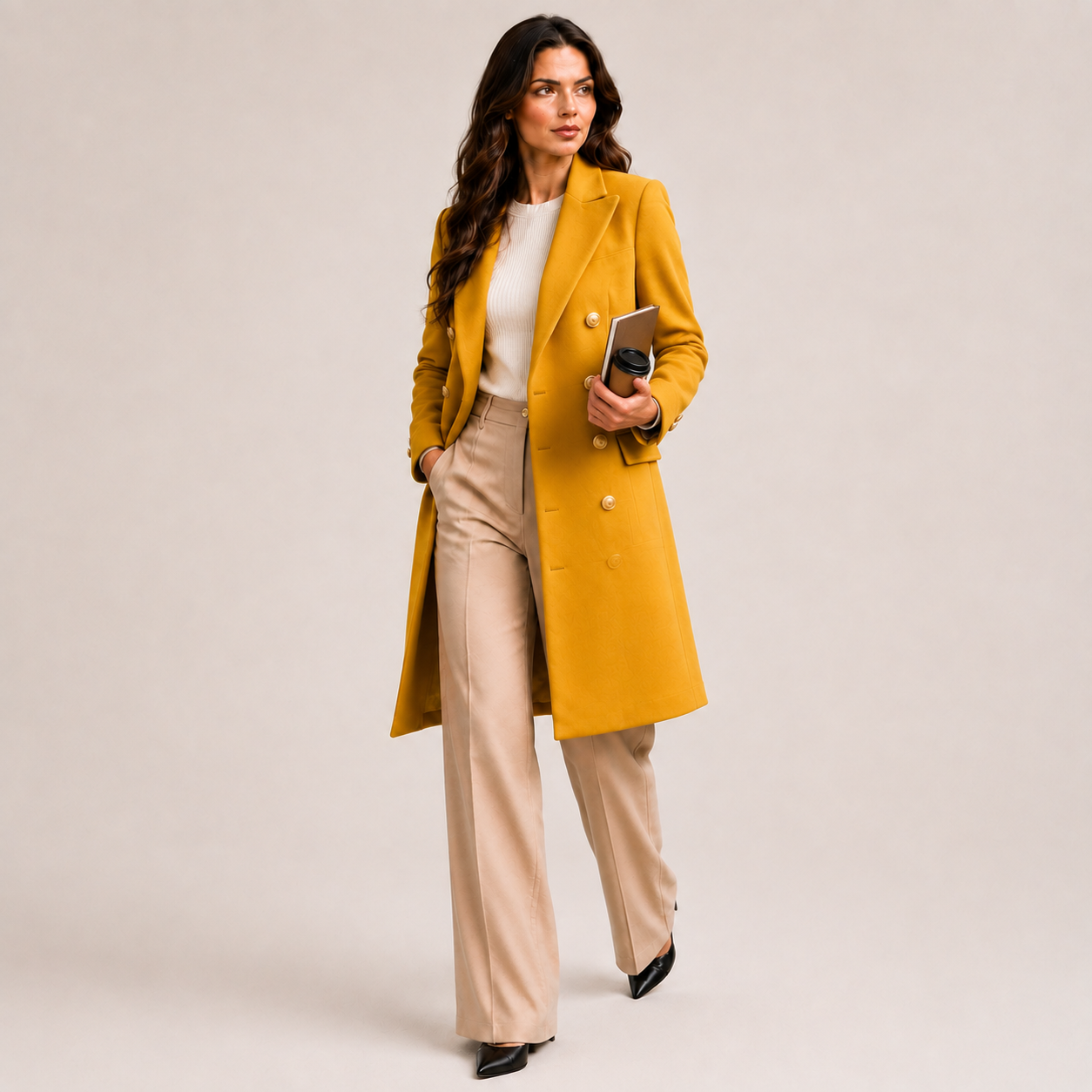 Women's Slim-Fit Double-Breasted Wool-Blend Peacoat