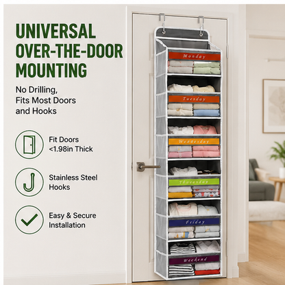 6-Tier Hanging Closet Organizer Over The Door Wardrobe Storage with Clear Card Slot
