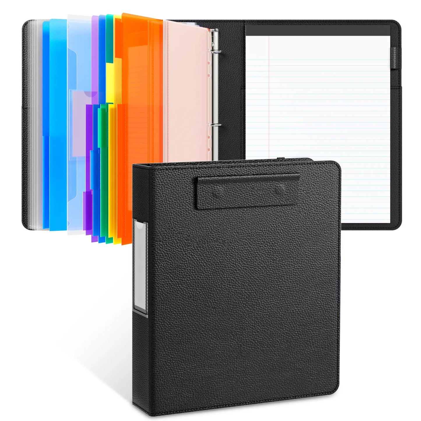 PU Leather 3-Ring Binder Clipboard with Storage & Magnetic Clip (12.4"x10.2")