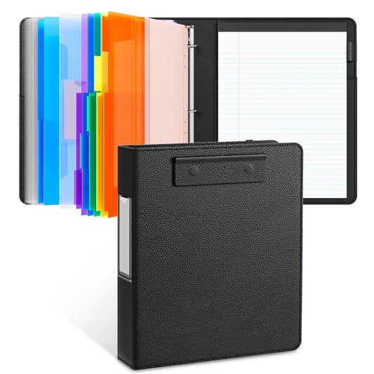 PU Leather 3-Ring Binder Clipboard with Storage & Magnetic Clip (12.4"x10.2")