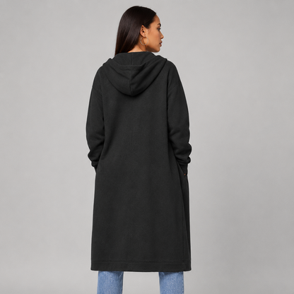 Women's Mid-Length Hooded Cardigan – Casual Open-Front Coat