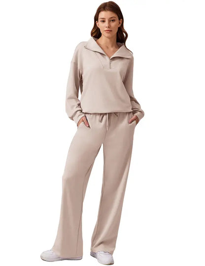 Women’s Half-Zip Two-Piece Sweatsuit – Wide-Leg Lounge Set
