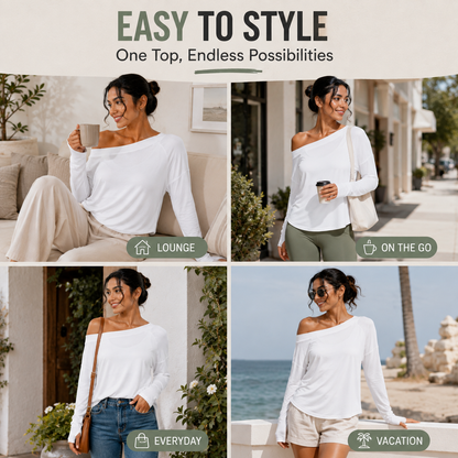 One-shoulder long-sleeved yoga top with integrated bra