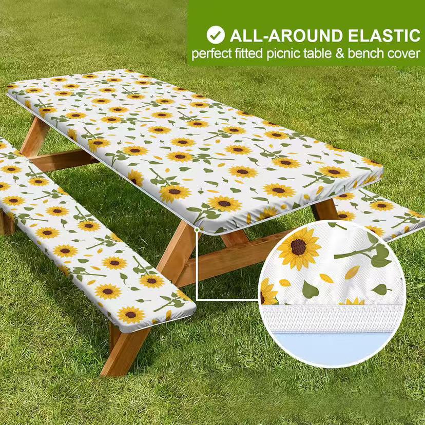 🏕️ Stretch Tablecloth Set with Bench Covers & Bag – Waterproof Polyester, Fitted Elastic, Machine Washable for Outdoor Patio – Available in 30"x48", 30"x72", 30"x96" 🧺✨