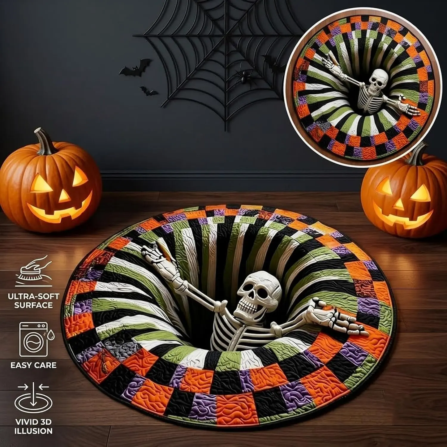 3D Skeleton Swirl Quilted Illusion Carpet