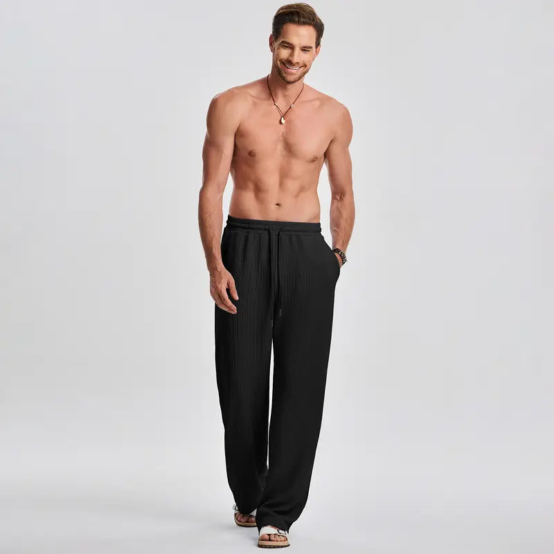 Mens 2 Piece Rib Knit Sweatsuit Tank Top Baggy Wide Leg Pants Set Vacation Beach Outfit for Men