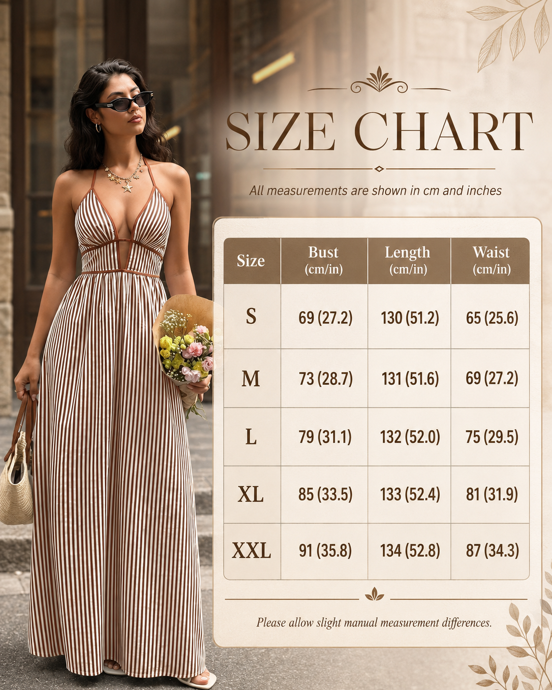 Instant Slimming Striped Maxi Dress – Elegant Deep V-Neck Halter Resort Dress