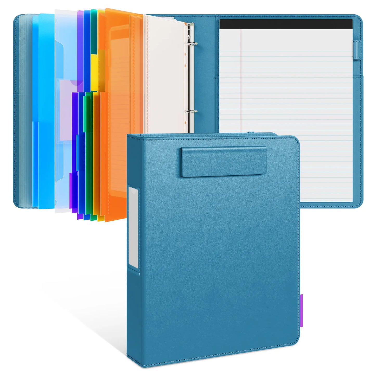 PU Leather 3-Ring Binder Clipboard with Storage & Magnetic Clip (12.4"x10.2")