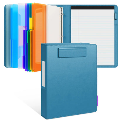 PU Leather 3-Ring Binder Clipboard with Storage & Magnetic Clip (12.4"x10.2")