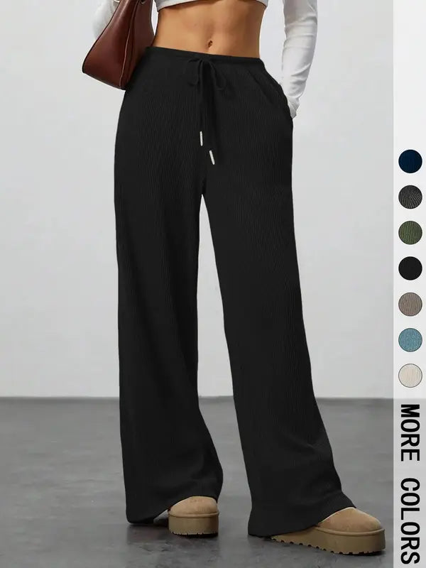 Women's High Waist Wide Leg Ribbed Pants