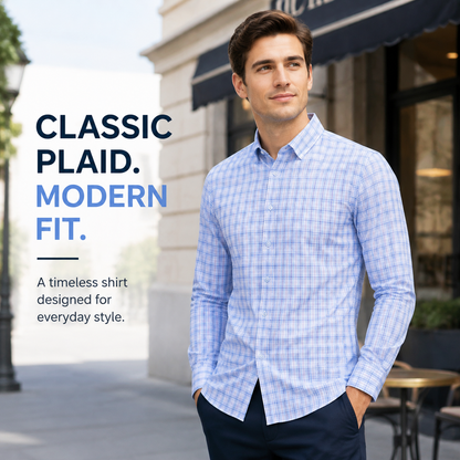 Men's Classic Plaid Slim Fit Button Down Shirt
