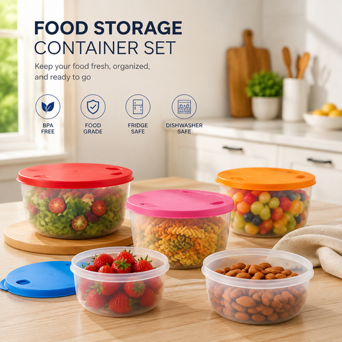 4-Piece Food Storage Containers with Lids – Multi-Size Stackable Kitchen Storage Bowls