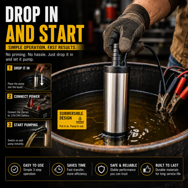 Portable Submersible Pump, Ideal for Diesel, Kerosene & Water