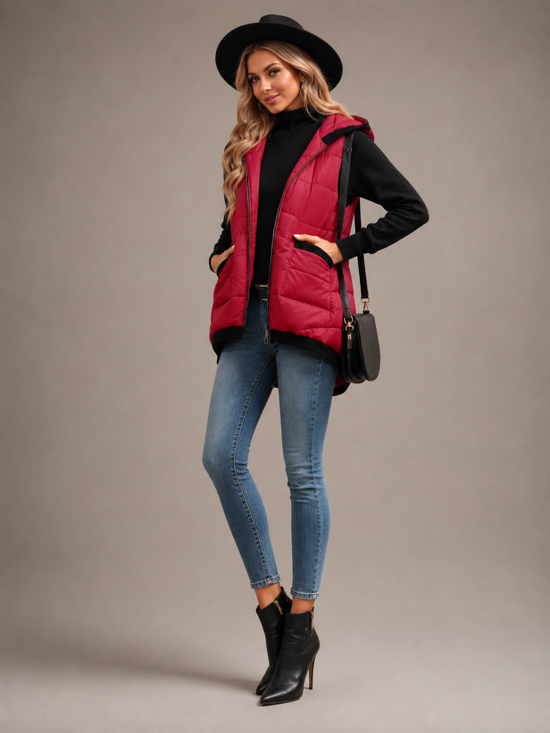 Women's Lightweight Hooded Quilted Vest with Pockets