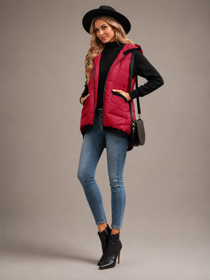 Women's Lightweight Hooded Quilted Vest with Pockets