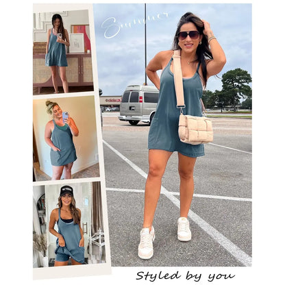 Women's Summer Sleeveless Mini Dress- Built-in Shorts Sundress