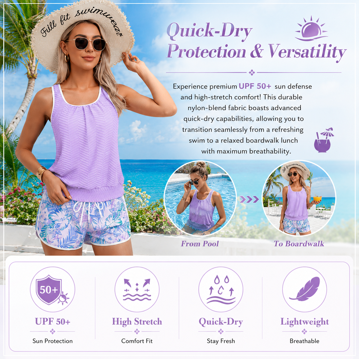 Tankini Swimsuit for Women Modest Two Piece Bathing Suit Scoop Neck Swim Suits with Boy Shorts