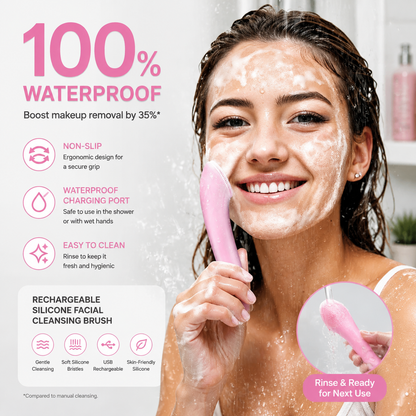 Rechargeable Silicone Facial Cleansing Brush with Heat & Vibration