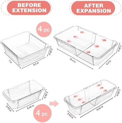 8 Pcs Mixed Extendable Clear Drawer Organizer