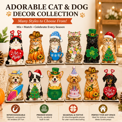 Cute animal wooden signs with multiple magnetic holiday accessories