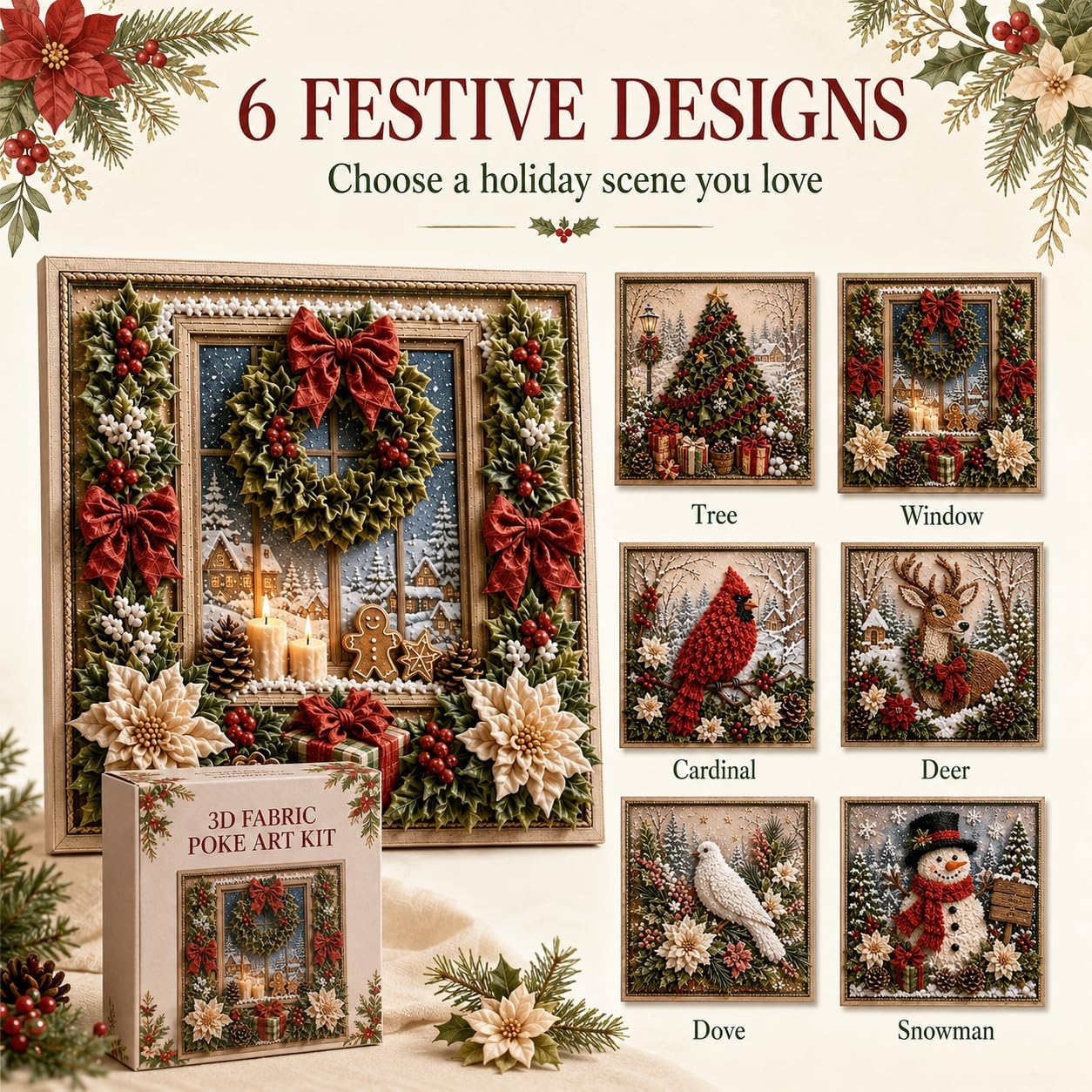 3D Christmas Fabric Poke Art Kit