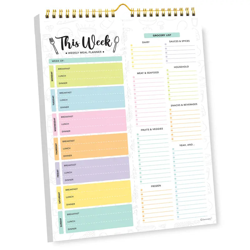 Undated Weekly Meal Planner: 52 Double-Sided Sheets, Grocery List
