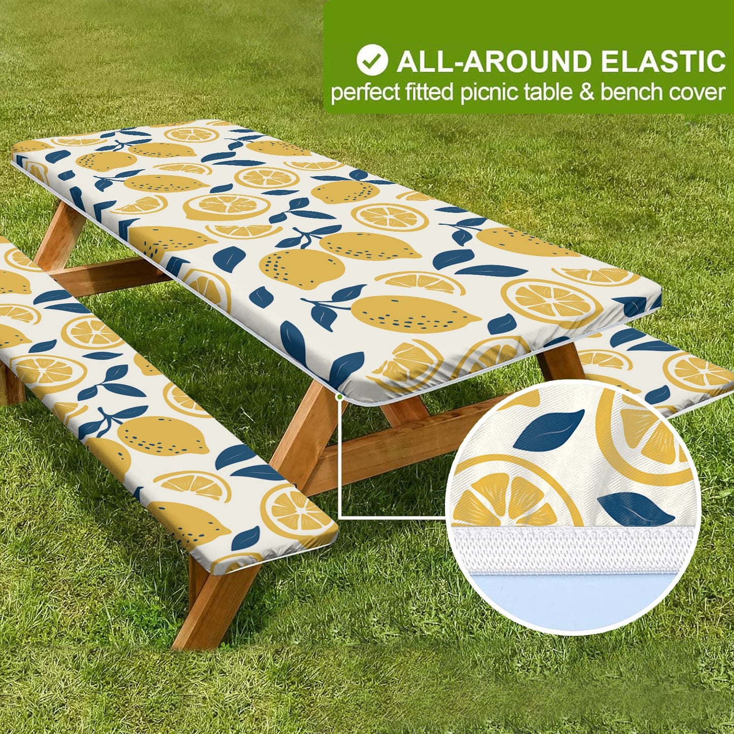 🏕️ Stretch Tablecloth Set with Bench Covers & Bag – Waterproof Polyester, Fitted Elastic, Machine Washable for Outdoor Patio – Available in 30"x48", 30"x72", 30"x96" 🧺✨